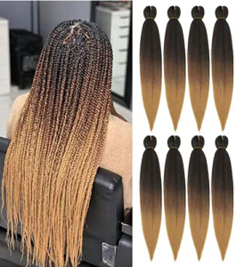 A-B Pre-Stretched Braiding Hair. 4 full Packs. (2 pieces in a pack) (Brown /Gold)